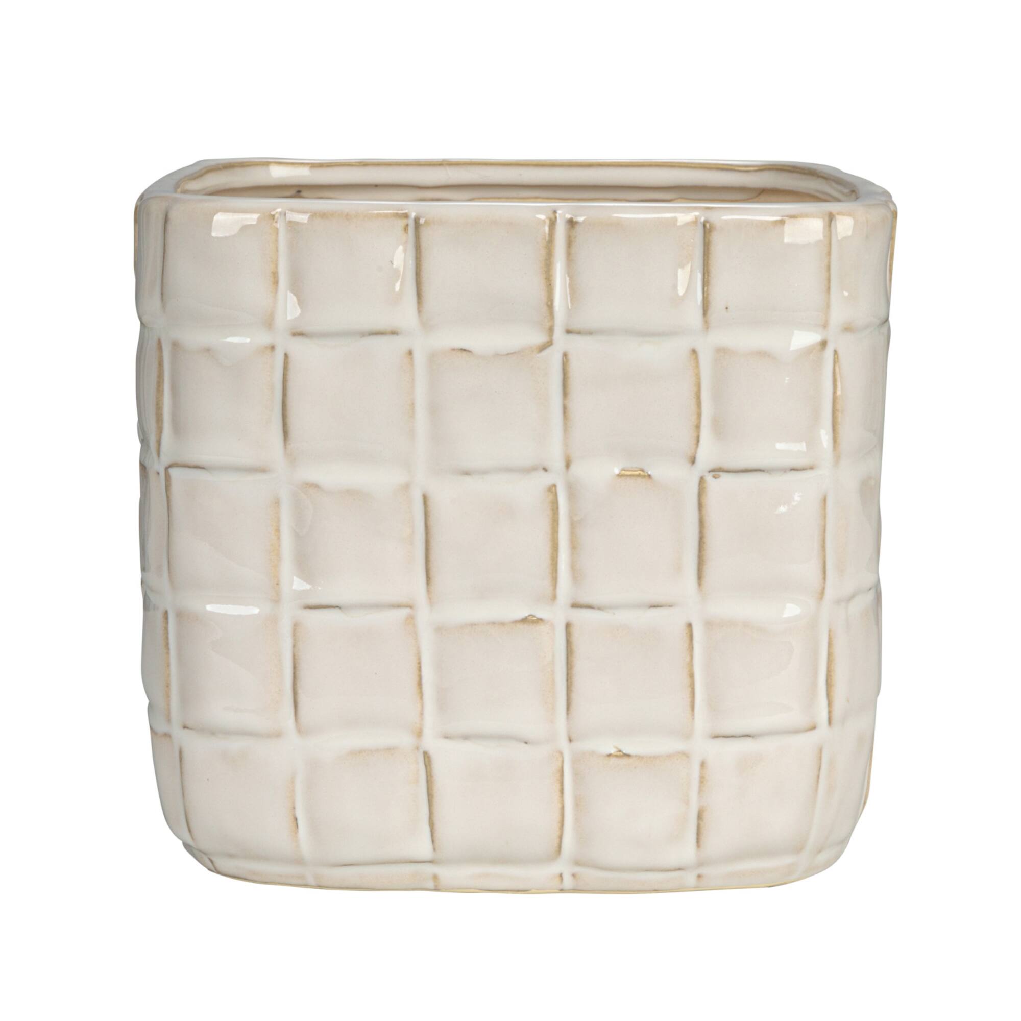 Hello Honey® 6.25" White Debossed Woven Grid Patterned Stoneware Planter